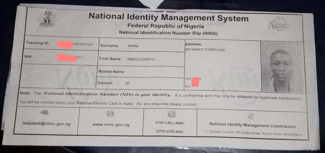 This is the permanent one of national ID card: it contains an identification number of a person and lot more