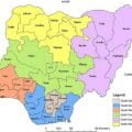 Six geo-political zones in Nigeria on the map