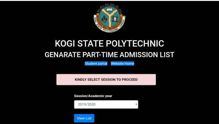 Kogi State Polytechnic admission list checking portal