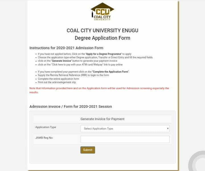 Post UTME registration portal of CCU