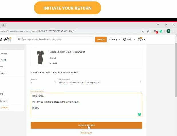 Message to write to Jumia for returning product