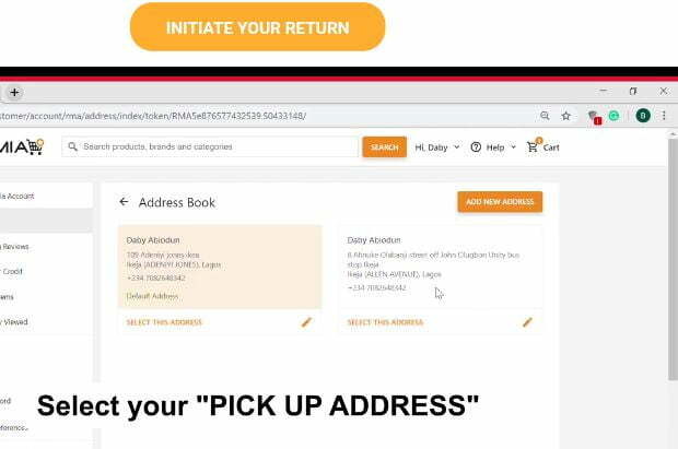 Address where to return products to Jumia