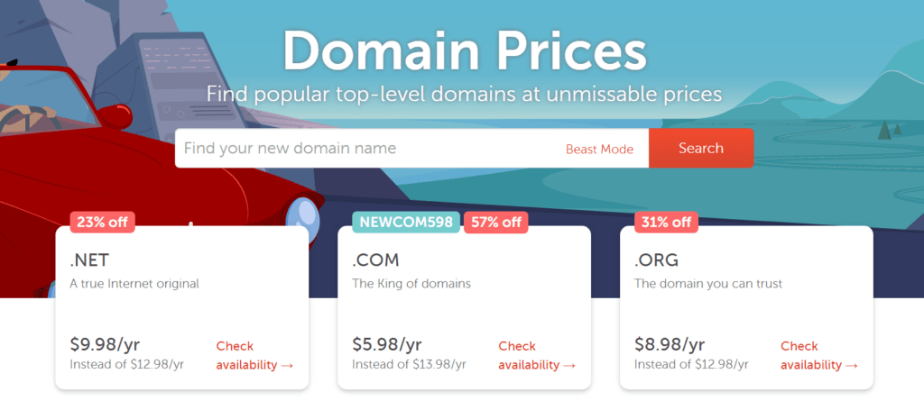 Namecheap domain name plans and their prices