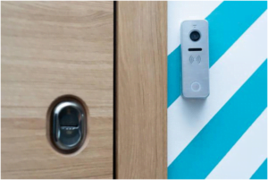 Video doorbell camera placed in front of door