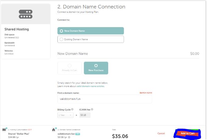 Adding Namecheap domain and hosting plan to cart