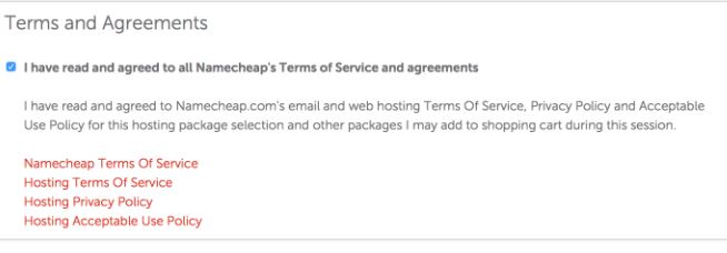 Namecheap hosting terms and conditions