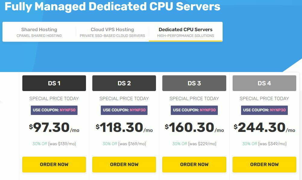 Price of FastComet dedicated hosting plan