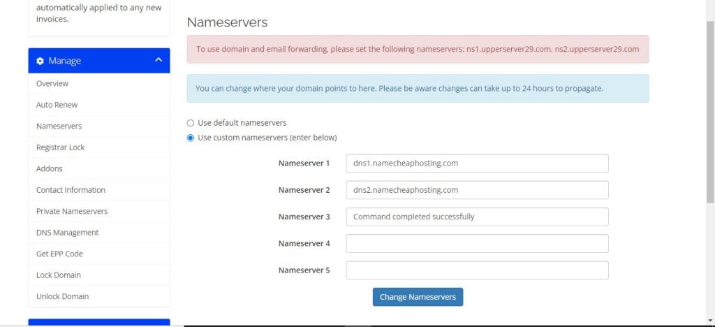 How to change Namecheap nameserver