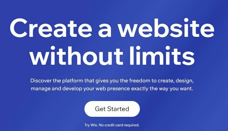 Get started button of Wix website builder