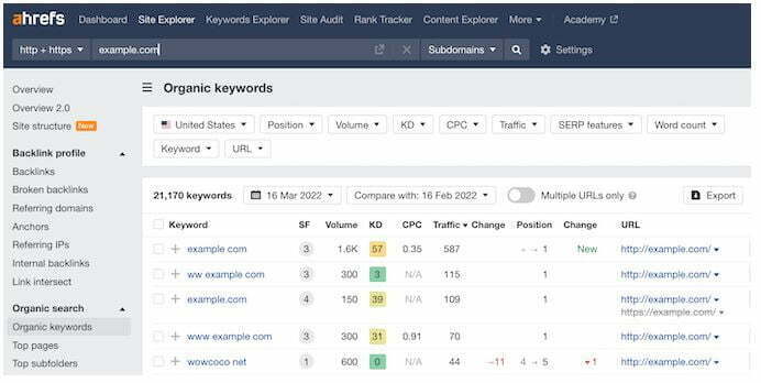 How to use ahrefs to know the organic keyword of a domain