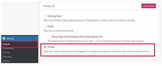 How to set wordpress.com website to private