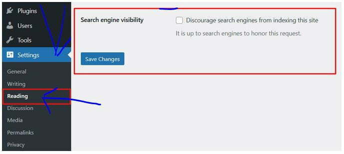 How to uncheck website visibility status on WordPress via the reading tab