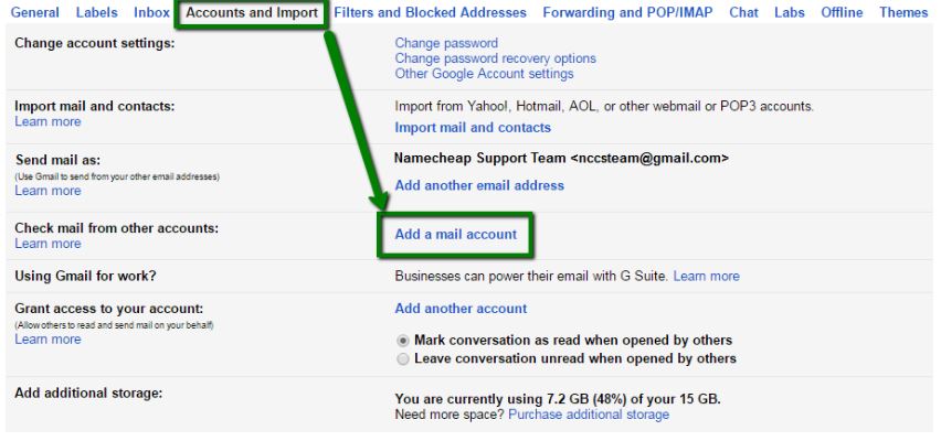 Adding email on Gmail to connect cpanel email address