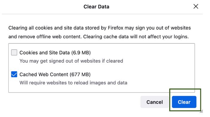 Clearing the cache of Mozilla browser on Mac