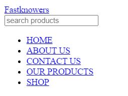 E-commerce website header created using HTML