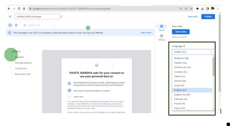 Language selection on Google AdSense GDPR