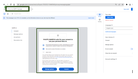 Writing Google AdSense GDPR message