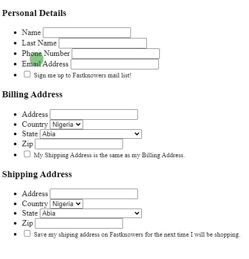 Preview of HTML code for billing and shipping address.