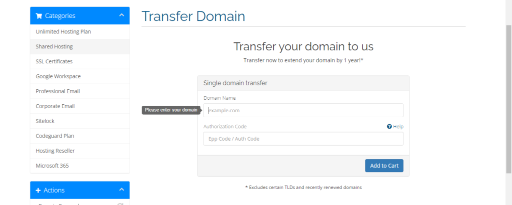 Transferring a domain from one registrar to another register using the domain auth code received from NameCheap