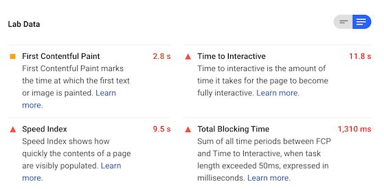 Google pagespeed insight results.