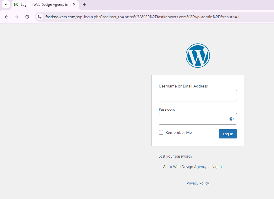 wordpress dashboard login